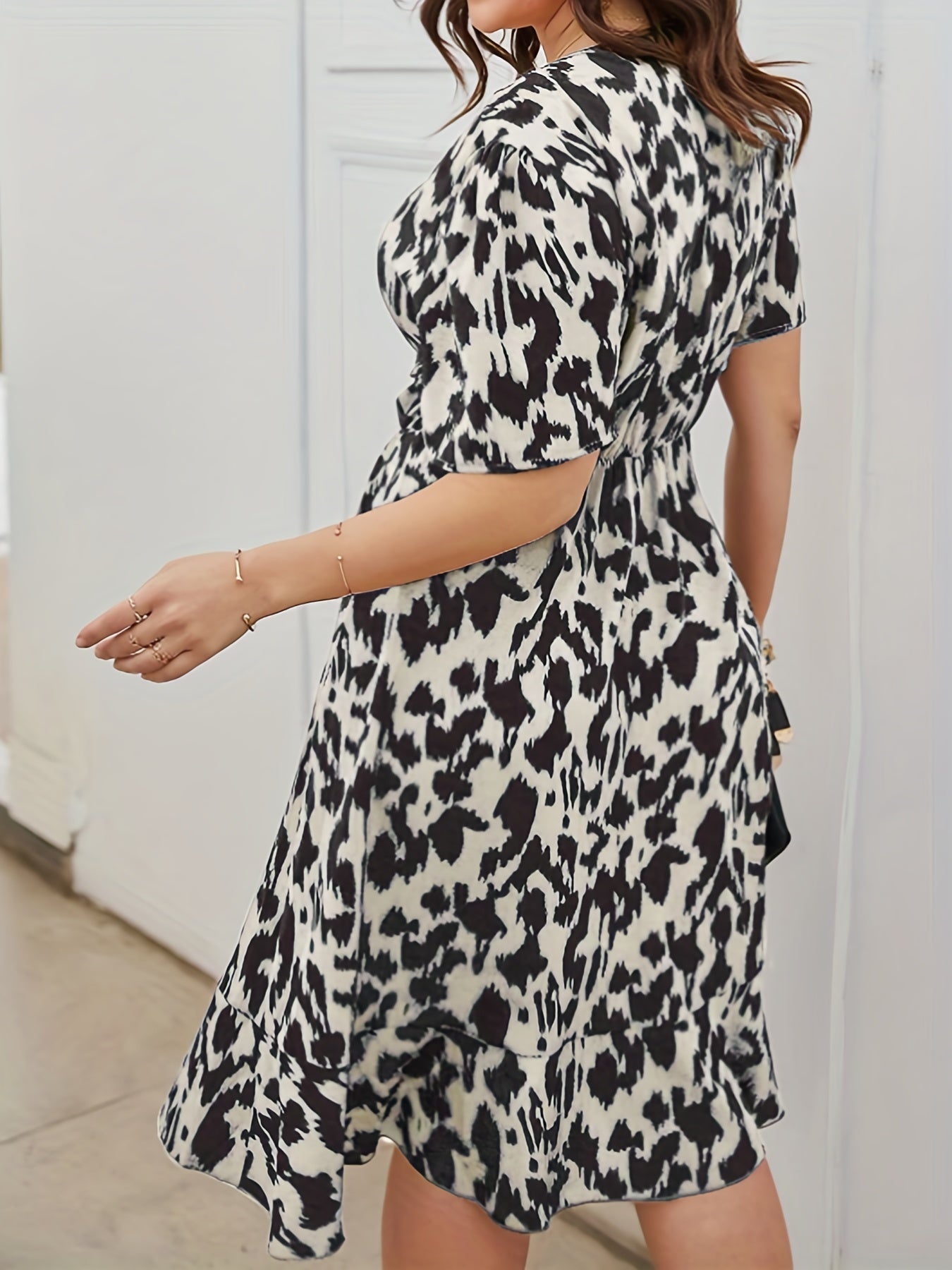 Painting Print Knot Front Dress Women's Plus Dress