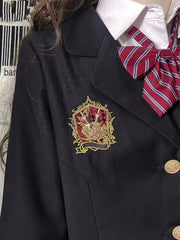 Embroidered 'JK' Uniform Blazer Jacket Preppy Style