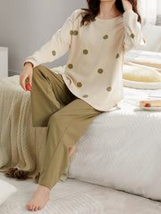 Polka Dot Lounge Set Long Sleeve Top & Pants Women's Sleepwear
