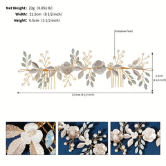 Bridal Flower Headband Hair Comb Faux Pearl Wedding Jewelry