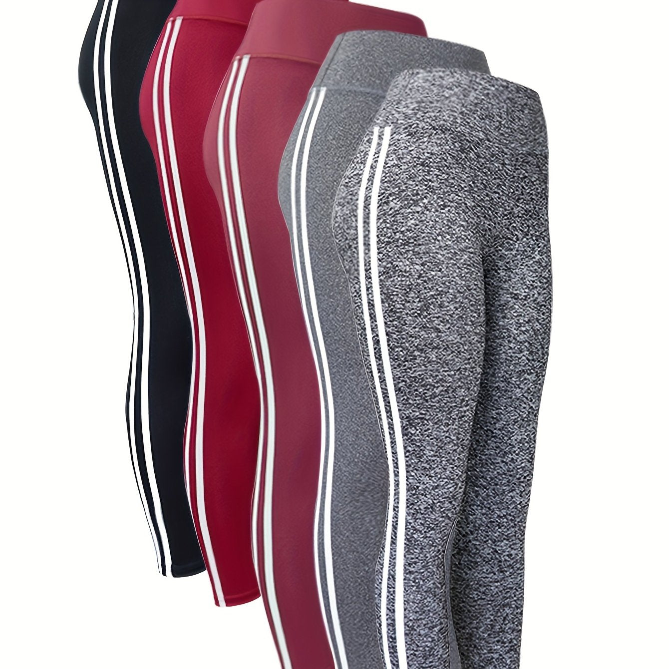 5pcs Stripe Side Yoga Leggings High Waist Fitness Workout Gym