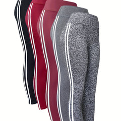 5pcs Stripe Side Yoga Leggings High Waist Fitness Workout Gym