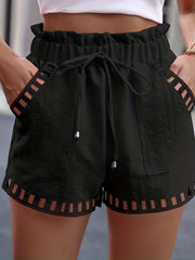 Paper Bag Waist Shorts Casual Contrast Trim Tied Women's Shorts