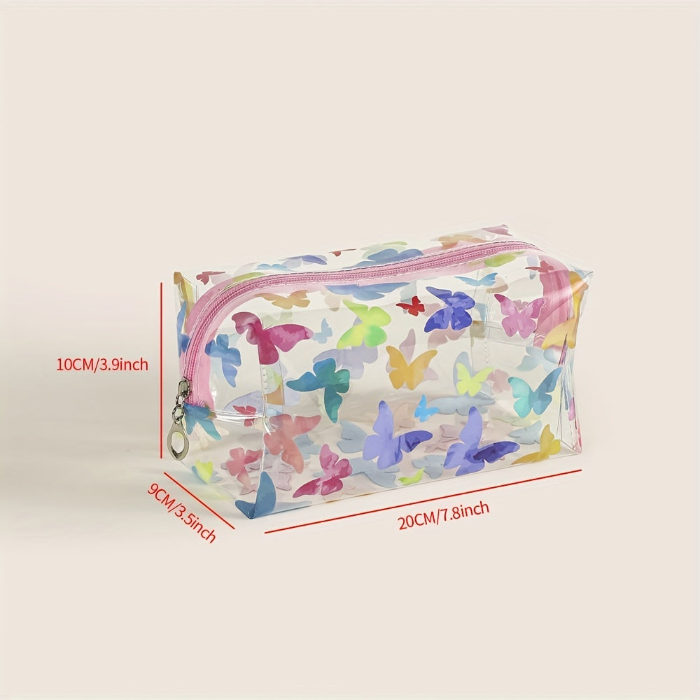 Colorful Butterfly Square Makeup Bag PVC Waterproof Zipper Roomy Makeup Pouch