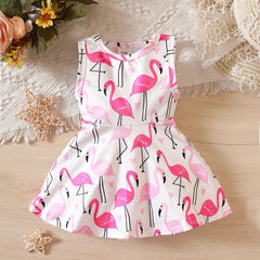 Flamingo Print Baby Girl Sleeveless Casual Dress