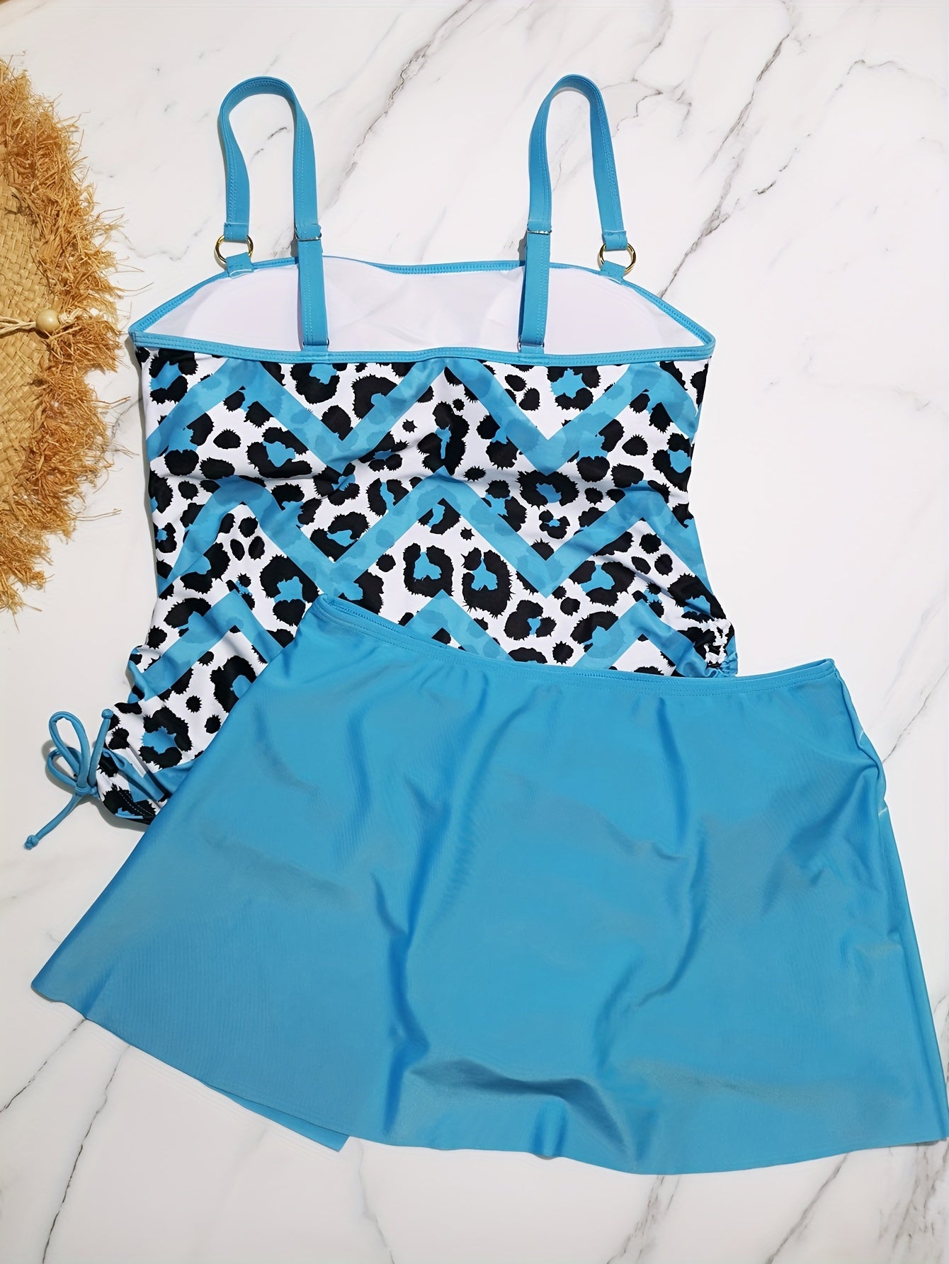 Leopard Chevron Print Tankini Set Lace Up Side Cami Top