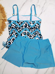 Leopard Chevron Print Tankini Set Lace Up Side Cami Top
