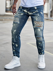 Slim Fit Ripped Jeans Men's Casual Street Style Denim Pants