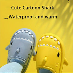 Girls' Cartoon Shark Fleece House Shoes - Non Slip Soft Bottom