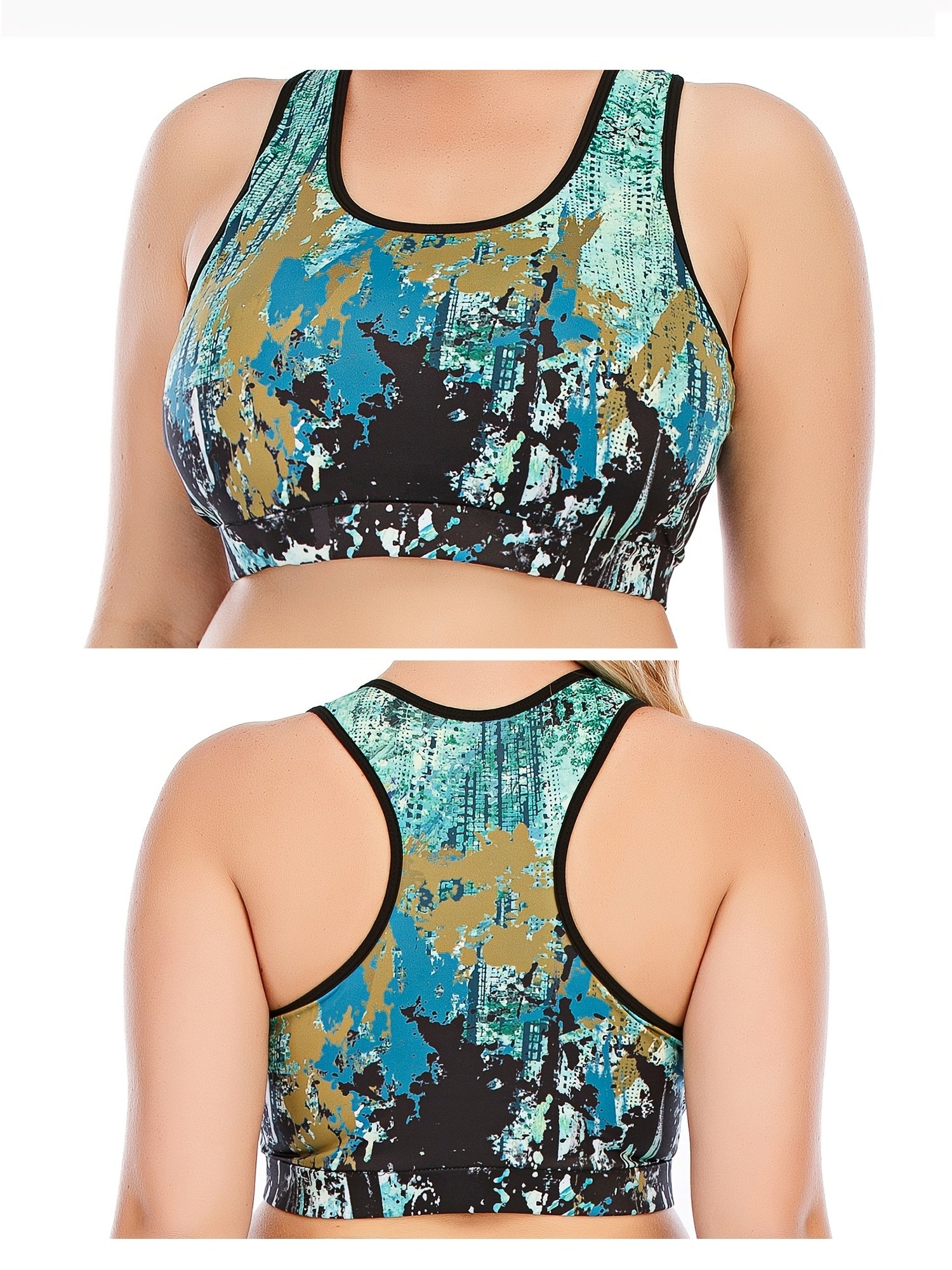 Random Print Sports Bra Women's Plus Medium Stretch Yoga Running Fitne