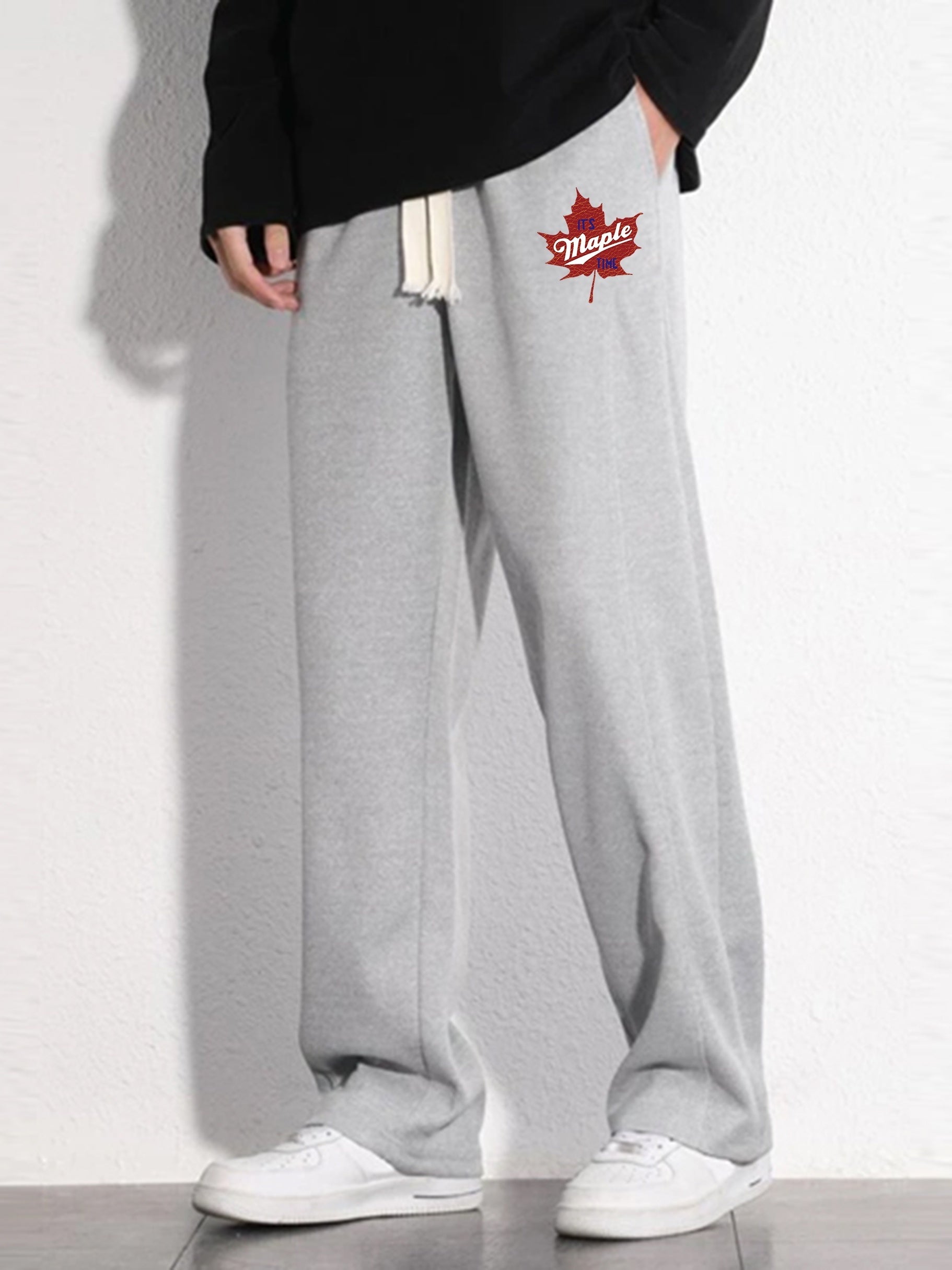 Leaf Pattern Mopping Trousers Men's Casual Loose Fit Pants