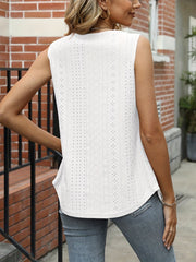 Eyelet Tank Top Square Neck Sleeveless Summer Top