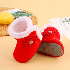 Soft Warm Fleece Flower Boots for Baby Girls