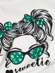 Girl's 2pcs T-shirt & Flared Pants Set Anime Sunglasses Girl SWEETIE Print