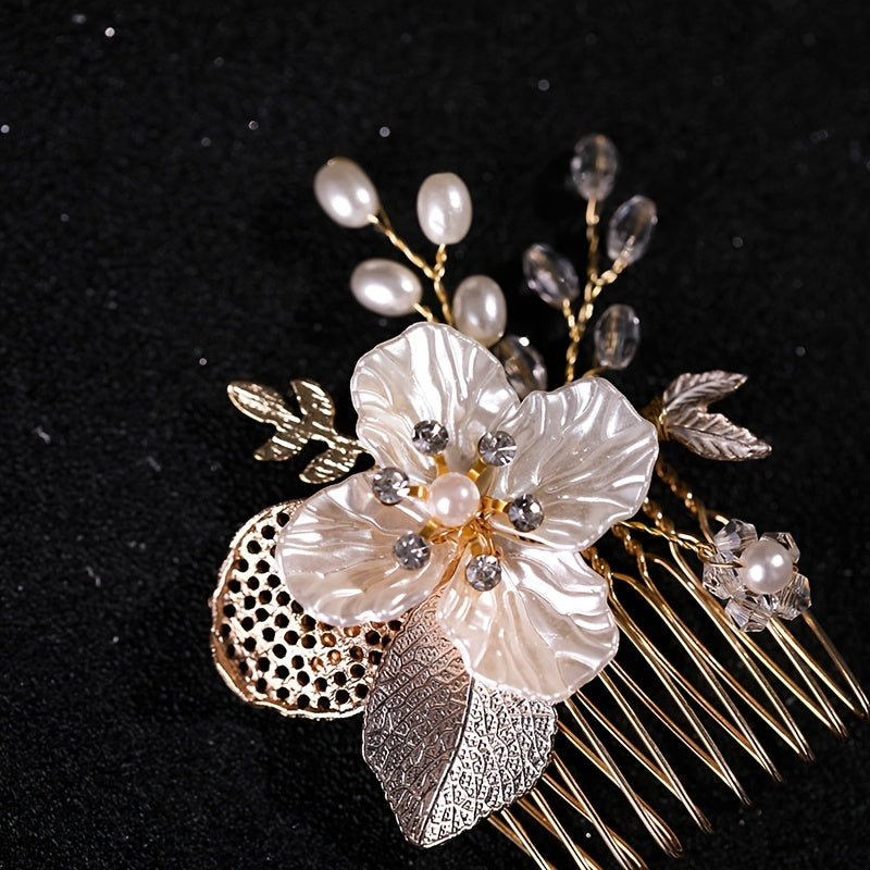 Flower Rhinestone Faux Pearl Hair Comb Hairpin Party Favor Decorations