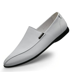 Men's Leather Loafer Shoes Lightweight Rubber Sole Slip On Flat Shoes