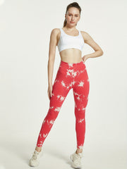Red Tie Dye Running Pants High Waist Yoga Fitness Pants