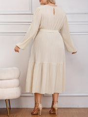 Solid Long Sleeve Midi Dress with Belt
