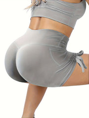 Solid Drawstring Yoga Shorts Pocket Activewear