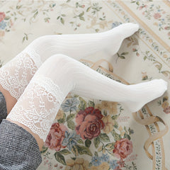 Lace Trim Thigh High Socks Women's Stockings & Hosiery