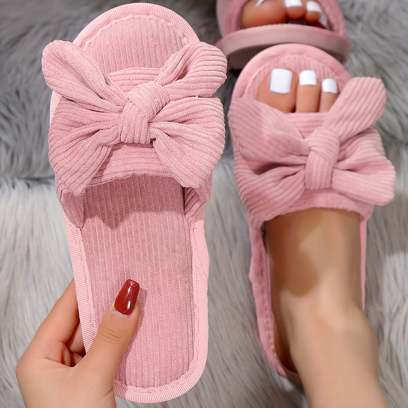 Women's Bowknot Decor Slippers Casual Solid Slip On Shoes