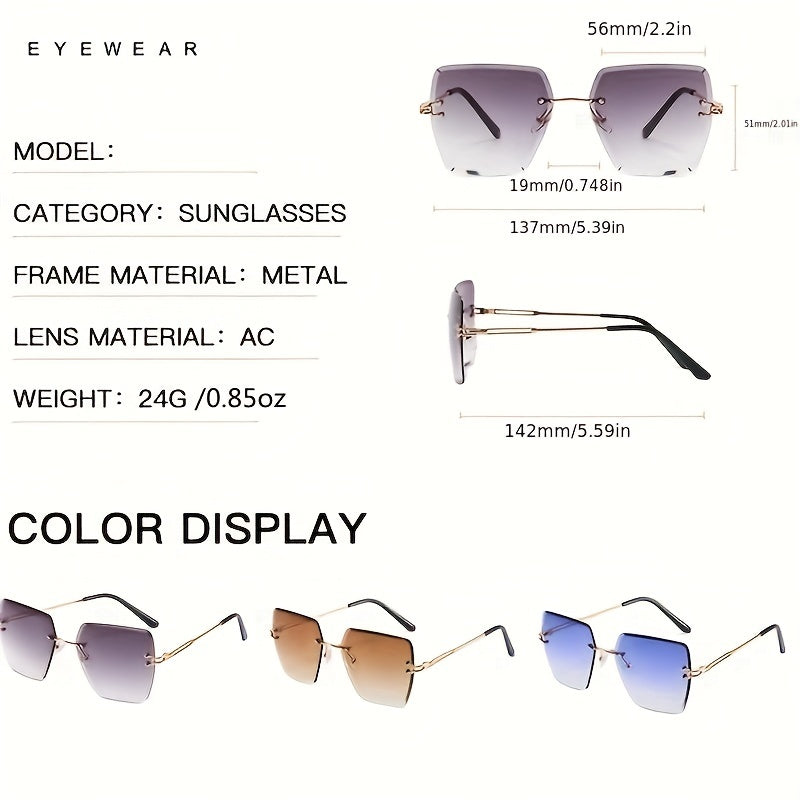 Rimless Square Sunglasses UV400 Sun Shades for Women Men