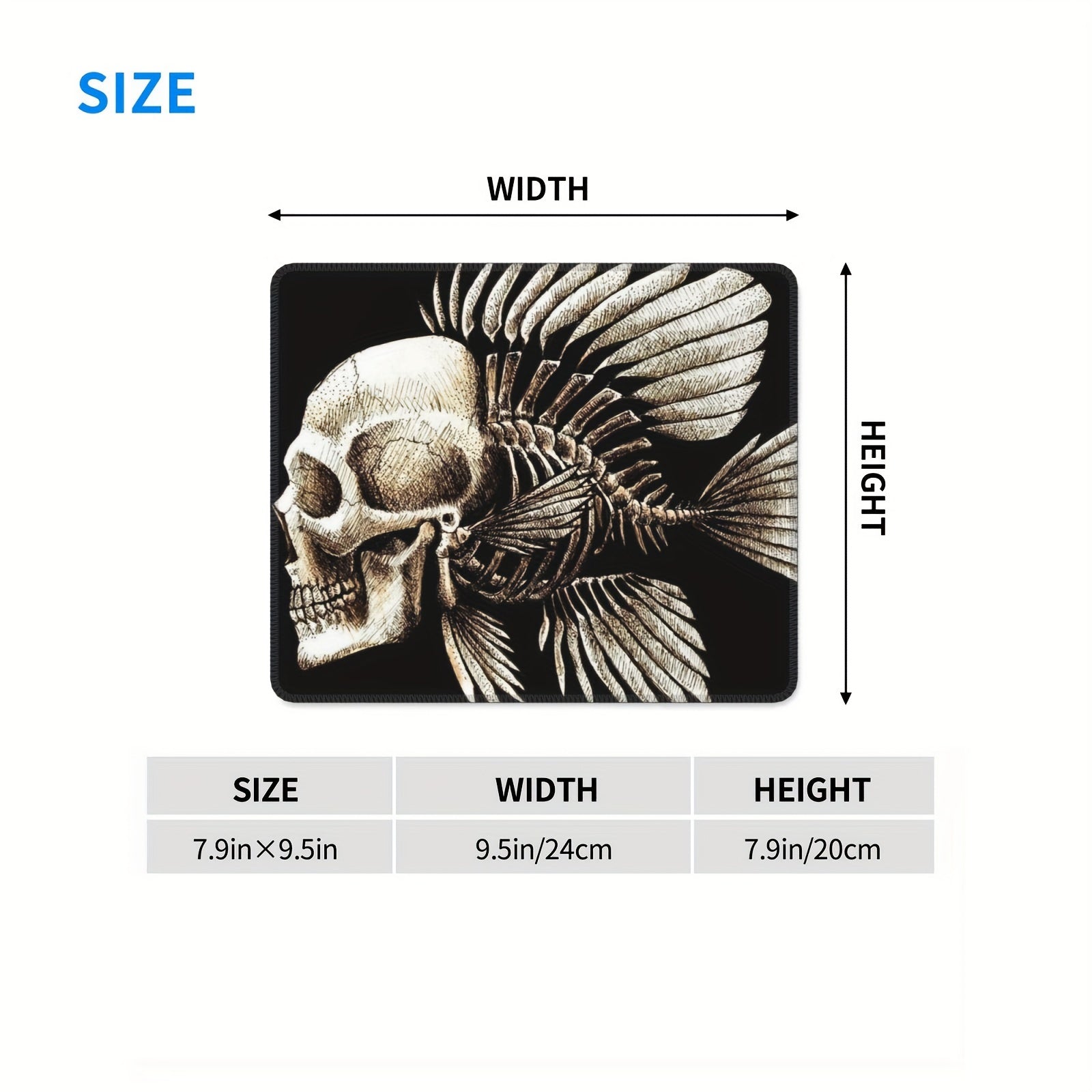 Skull Fish Pattern Mouse Pad 24x20cm for Games Home Office Non-slip Rubber
