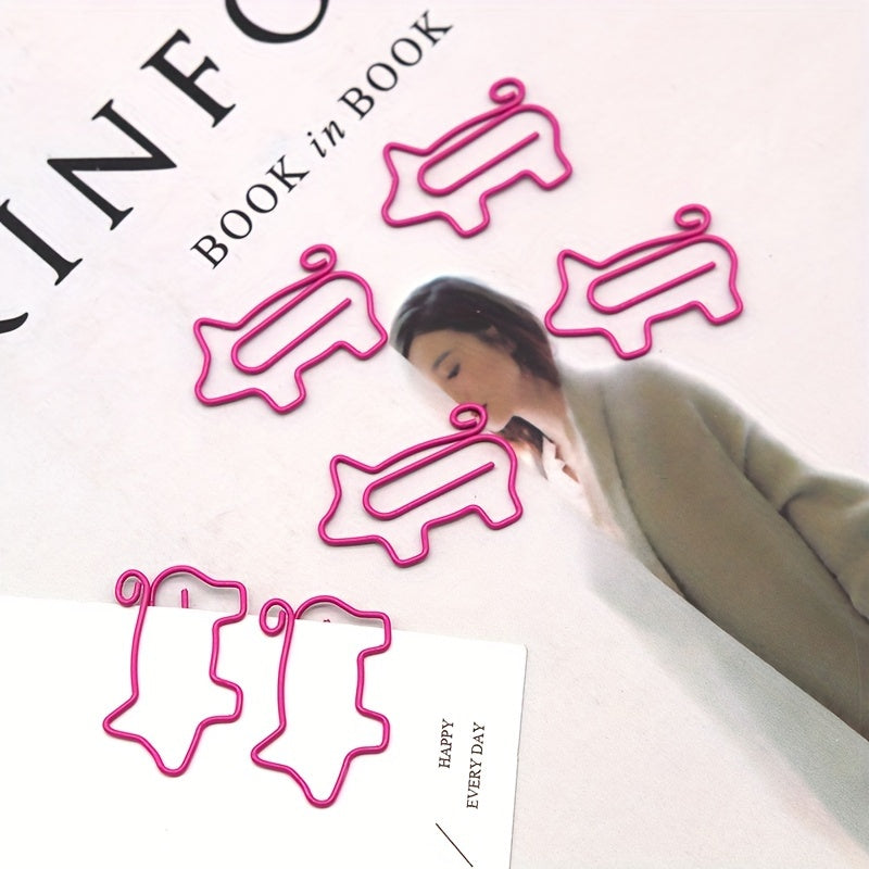 10pcs Piggy Paper Clips Creative Clips Rose Red Cartoon Office Data Clips