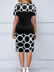 Colorblock Circle Print Short Sleeve Dress
