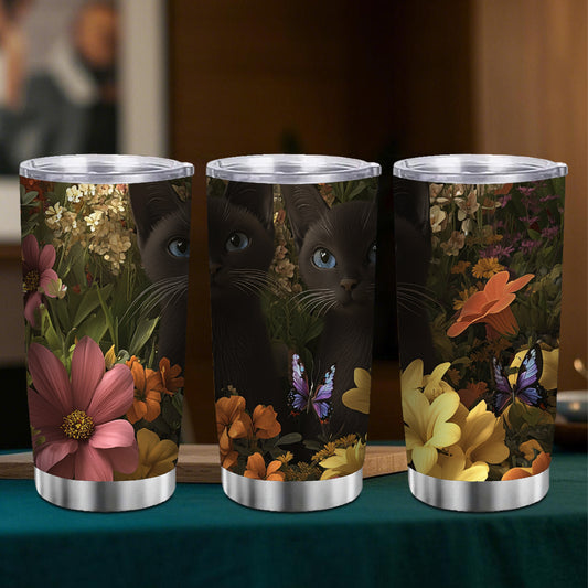 20oz Stainless Steel Tumbler Siamese Cats & Butterflies Double Wall Vacuum Insul