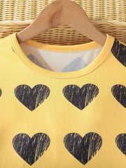 Girls Heart Print PJ Nightdress Short Sleeve Yellow Dress