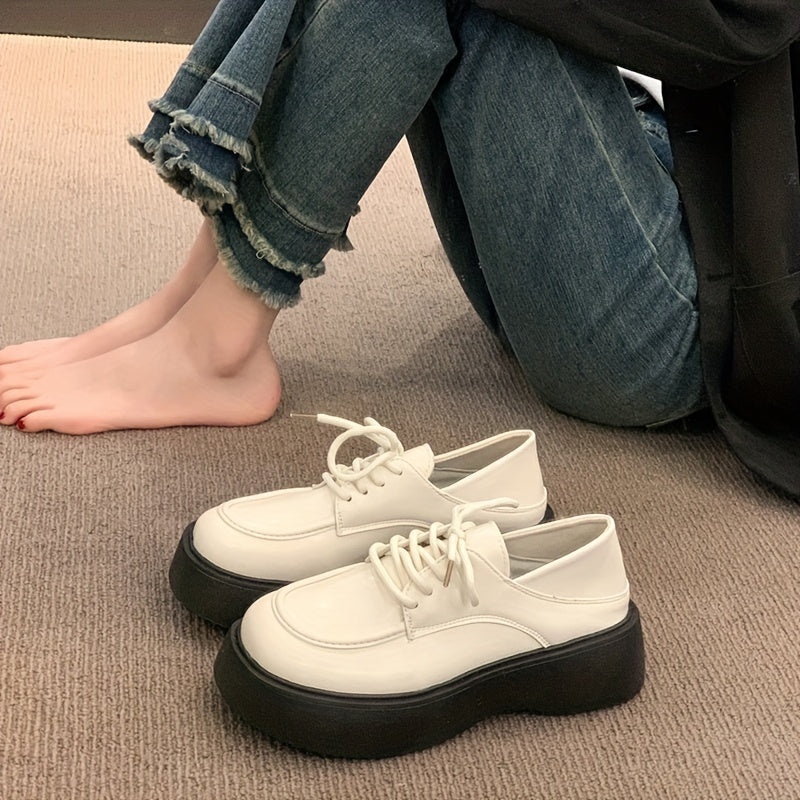 British Style Platform Loafers Lace Up Shoes Comfortable Walking Shoes