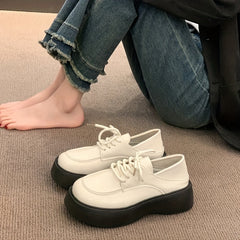 British Style Platform Loafers Lace Up Shoes Comfortable Walking Shoes