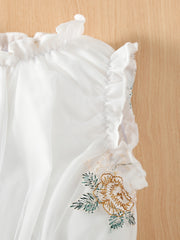 Mesh Flower Embroidery Hat & Ruffled Set for Kids