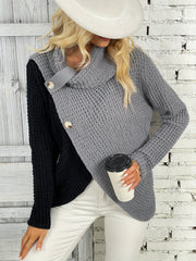 Colorblock Button Knit Pullover Top Long Sleeve Sweater