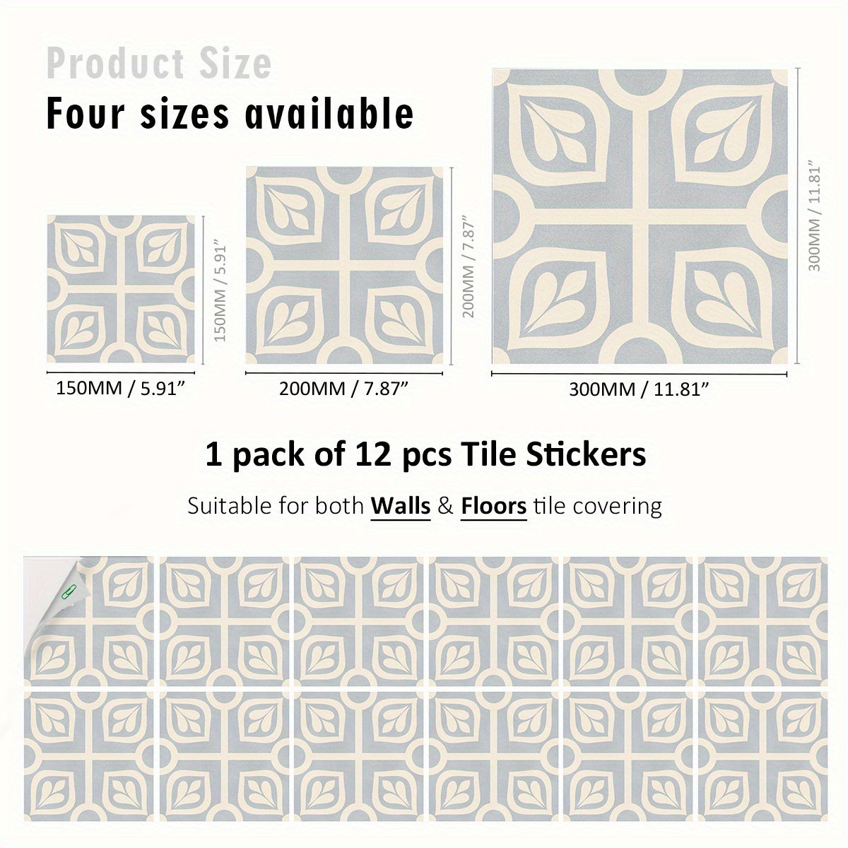 12pcs Nordic Style Floor Stickers Waterproof Self Adhesive Tile Stickers