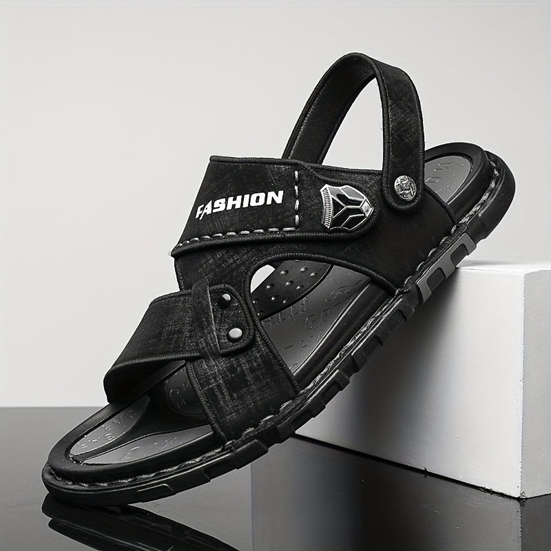 Men's Solid Open Toe Strap Sandals Rubber Sole Anti-skid Slip-On