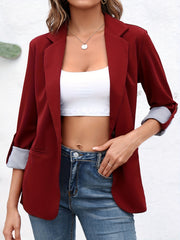Solid Lapel Blazer Open Front Work Office Outerwear Women's Clothing