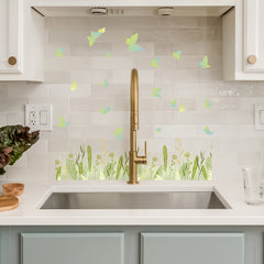 Green Plant Wall Stickers Green Grass Flowers Butterflies Wall Decals