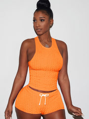 Plus Size Honeycomb Tank Top & Shorts Sports Outfits Set
