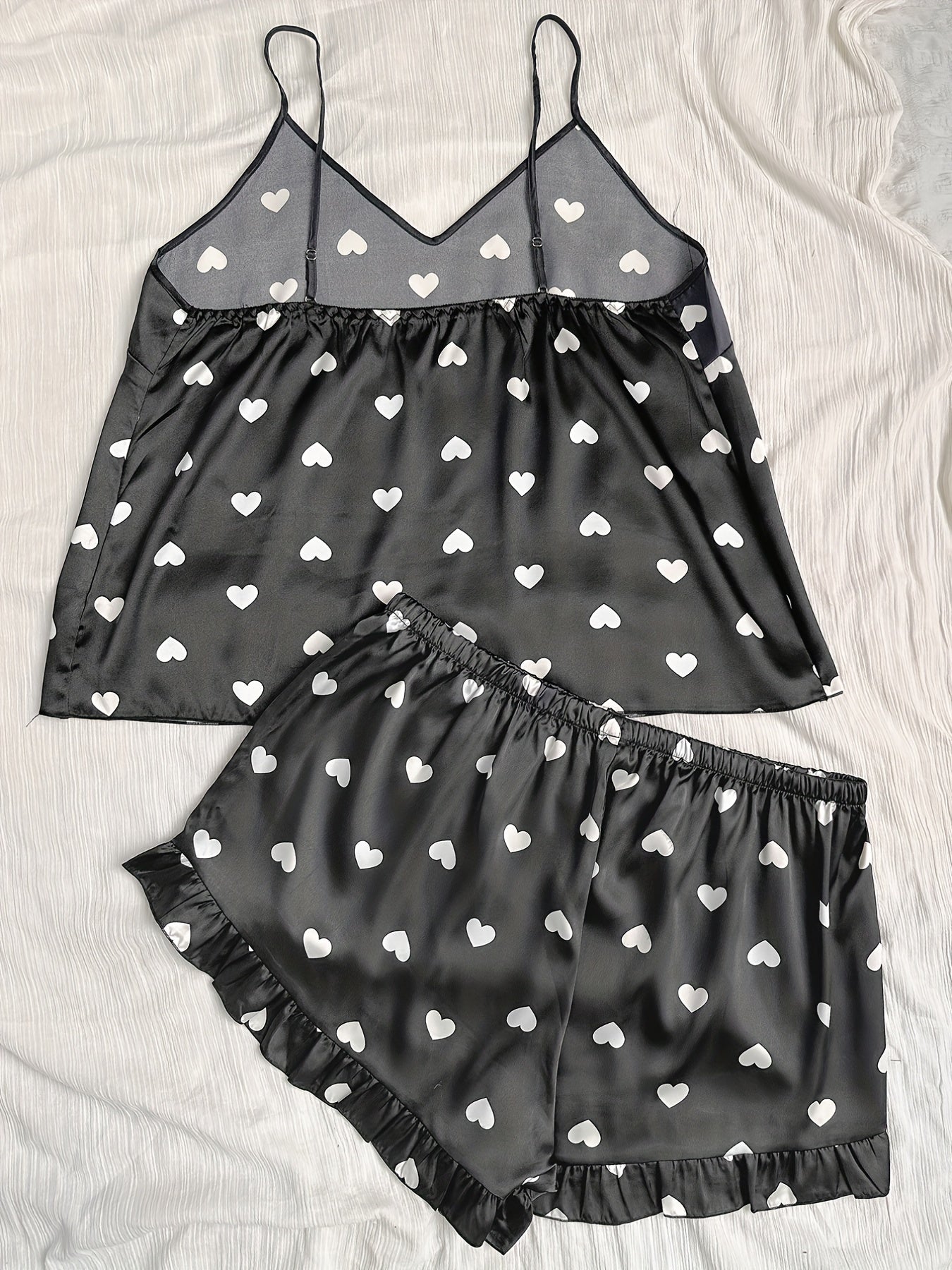 Heart Print Cami Top & Shorts Pajama Set