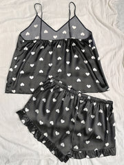 Heart Print Cami Top & Shorts Pajama Set