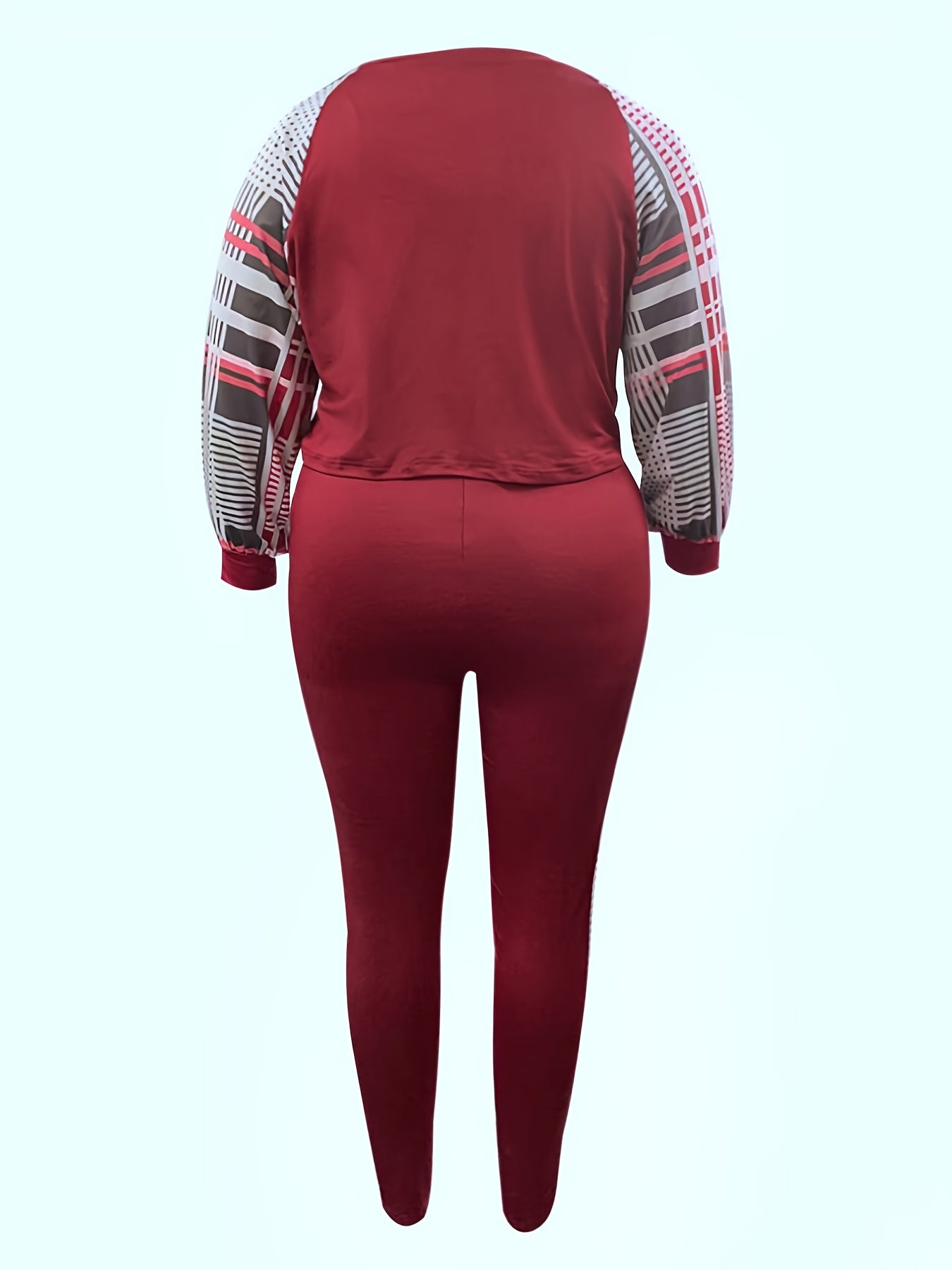 Plaid Print Long Sleeve Crop Top & Pants Set