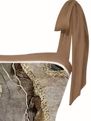 Brown Marble Print Swimsuit Set with Cover Up Skirt