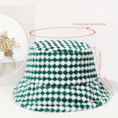 Green Plaid Plush Bucket Hat for Women & Men