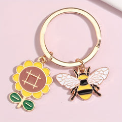 Bee & Sunflower Keychain Animal Key Ring Women Gift