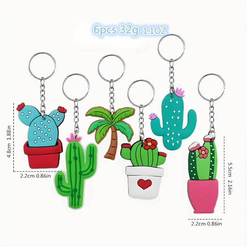 6pcs Cartoon Cactus Keychain Pendant Plants Key Ring Bag Accessories