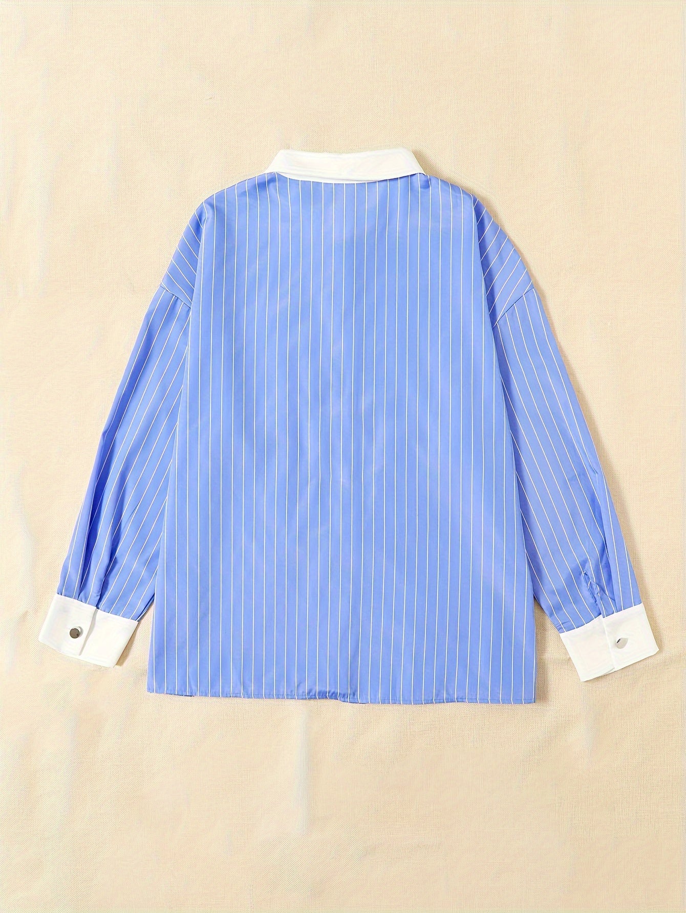 Colorblock Stripe Print Long Sleeve Button Up Shirt Top