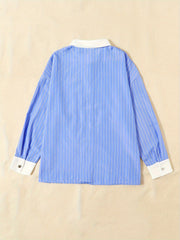 Colorblock Stripe Print Long Sleeve Button Up Shirt Top