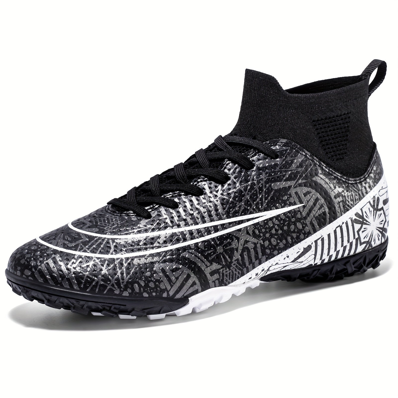 Boys' High Top Turf Football Boots Lace Up TF Soccer Cleats